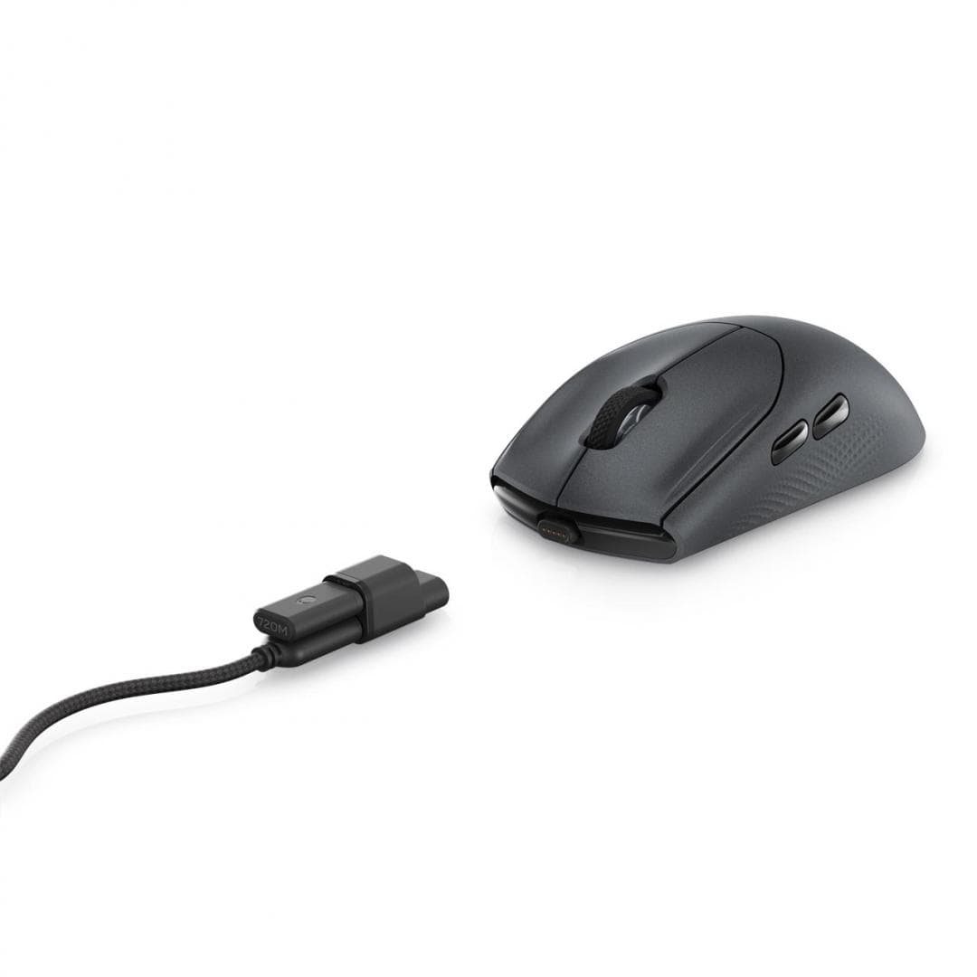 Dell Alienware Tri-Mode Wireless Gaming Mouse AW720M, Connection type: Tri-mode Wireless (2.4GHz, Bluetooth 5.1 and wired), Movement Resolution: 26000 dpi, , Magnetic Snap Charging Function, Adjustable Dots Per Inch (DPI), Wireless mode (2.4GHz), Buttons Qty: 8, Performance: 50 G maximum