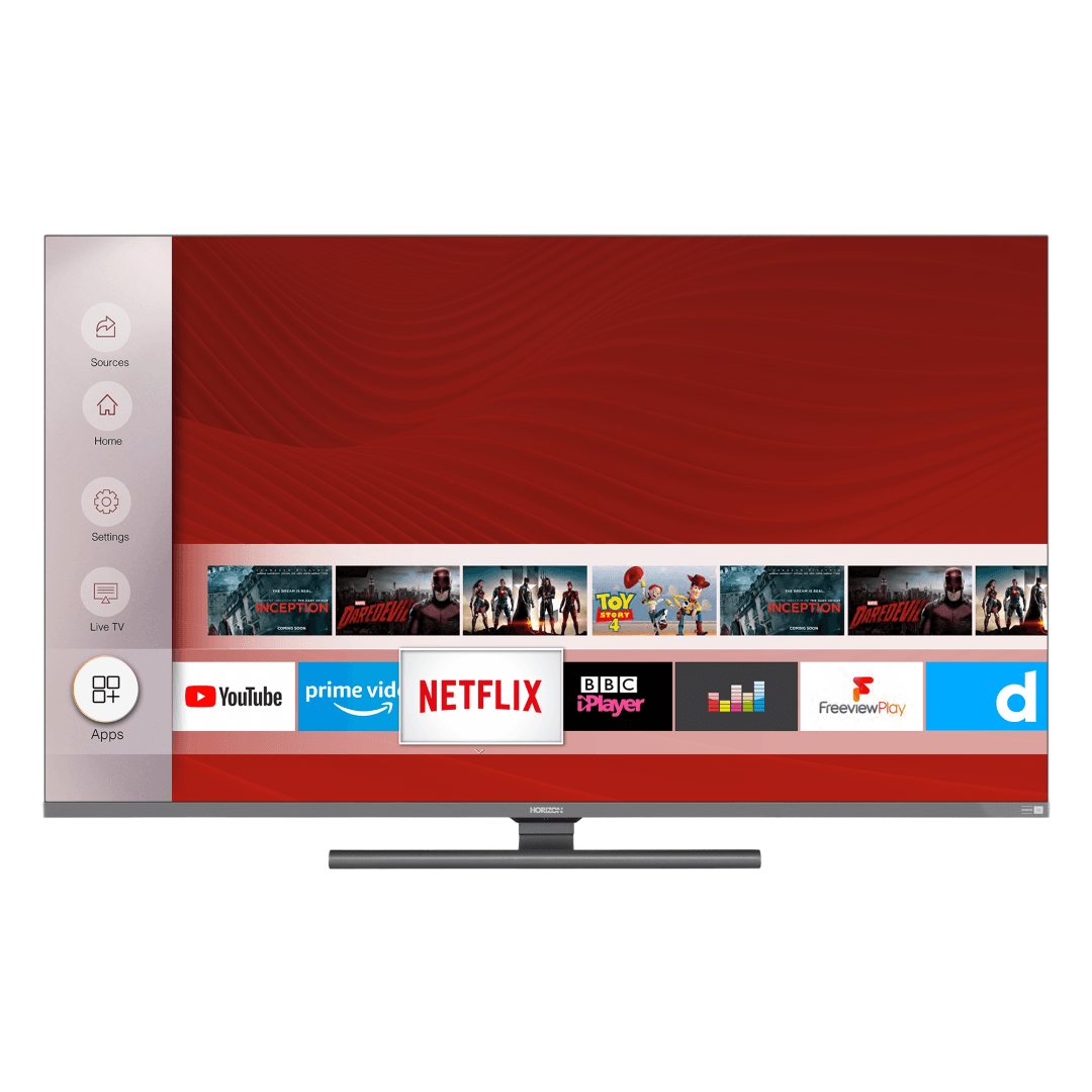 QLED+ TV HORIZON 4K-SMART 55HQ9730U/B, 55" D-LED, 4K Ultra HD (2160p),Dolby Vision HDR / HDR10+ / HDR10 / HLG + MicroDimming, Digital TV-Tuner DVB-S2/T2/C, CME 400Hz, HOS 3.0 SmartTV-UI (WiFi built-in) +Netflix +PrimeVideo +Youtube, Amazon Alexa built in / WW Google Assistant, 1xLAN (RJ45), Wireless