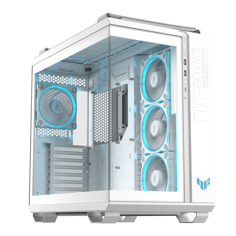 ASUS TUF GAMING GT502 Horizon TG ARGB White. Form factor: Midi Tower, Type: PC, Product colour: White. Side fans installed: 3x 120 mm, Rear fans installed: 1x 120 mm, Rear fans diameters supported: 120 mm. Supported HDD sizes: 2.5,3.5". Width: 285 mm, Depth: 450 mm, Height: 446 mm. Package width