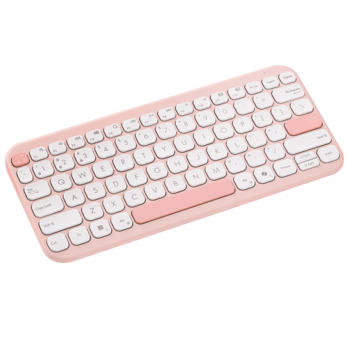 Tastatură wireless ASUS Marshmallow KW100, Bluetooth 5.0, multi-device (3 dispozitive), scissor keys cursă 1,6 mm, 2 niveluri kickstand, 2×AAA autonomie până la ~24 luni, dimensiuni 282×130×18,4 mm, greutate 374,8 g, compatibilă Windows, ChromeOS, macOS, iOS, iPadOS