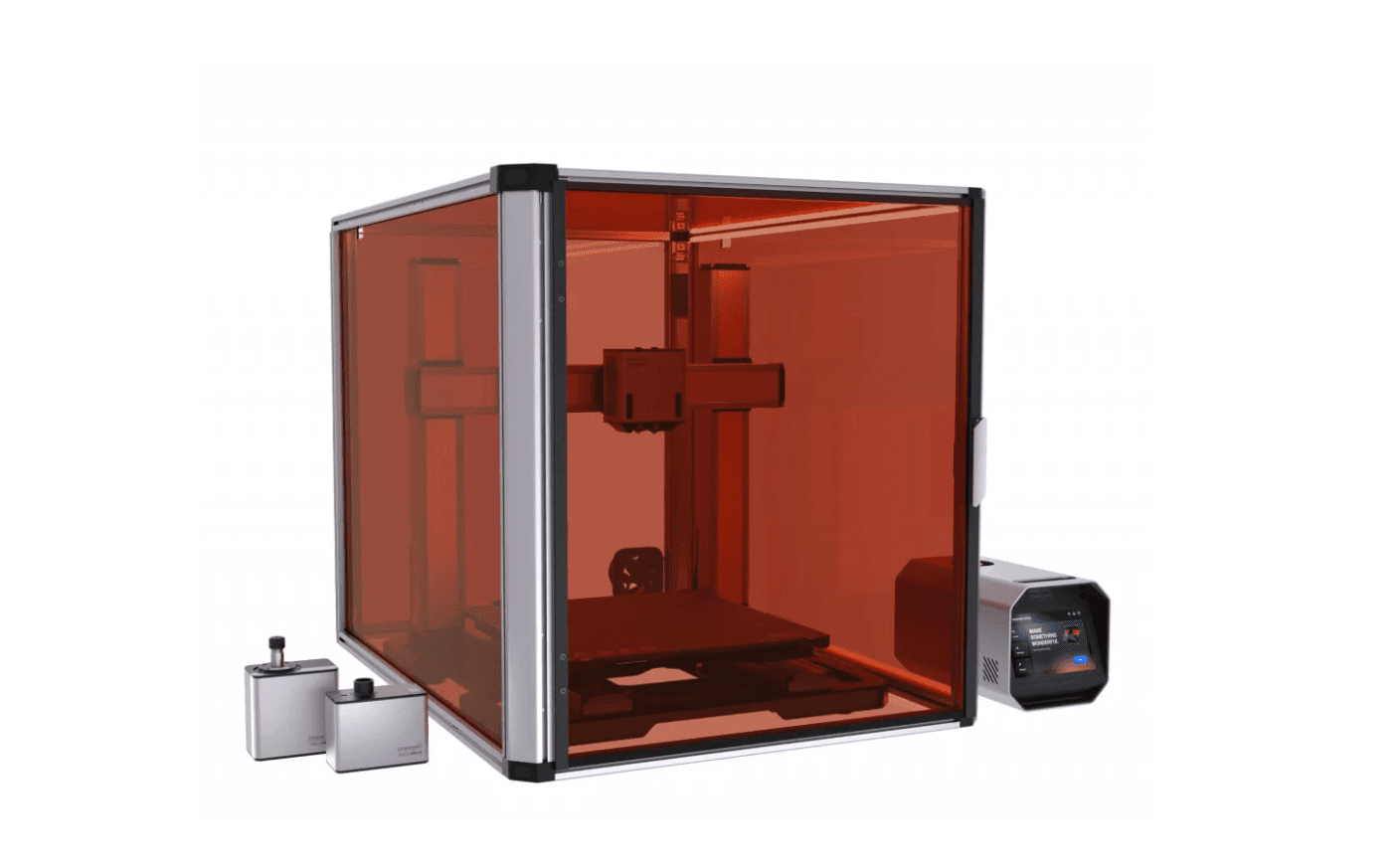 Imprimanta 3D Snapmaker Artisan 3DP, doua capete printare (IDEX), Volum printare: Dual 350mm × 400mm × 400mm, extruder stang 375mm × 400mm × 400mm, extruder drept 400mm × 400mm × 400mm, diametru duza: 0.4mm, temperatura duza: 300°C, viteza: 180mm/s, platforma printare: PEI-coated Glass, 80°C, PLA