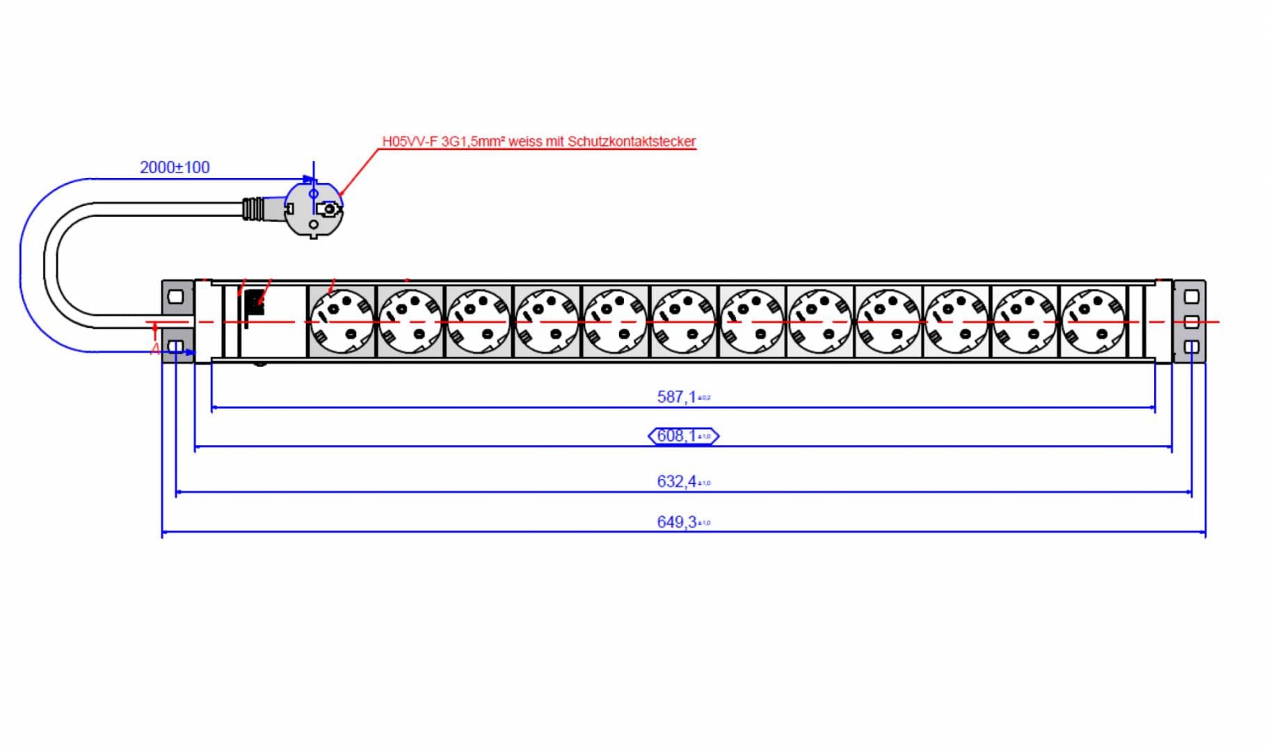 BM IT PDU  power strip 12x sockets 1,5U