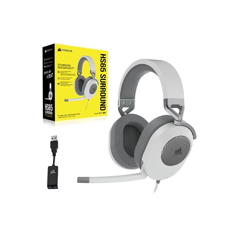 Casti cu microfon Corsair HS65 Surround 7.1, Multi-platform Gaming and Mobile, 20Hz-20KHz, 32ohm, 114db, driver 50mm, alb