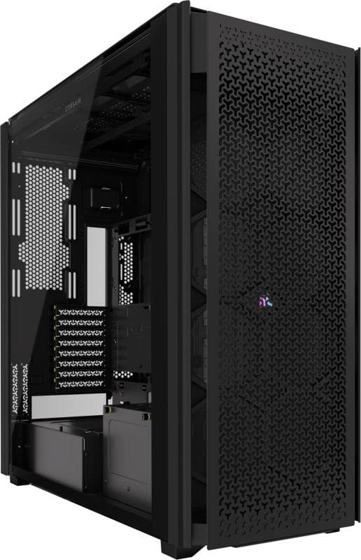 Carcasa CORSAIR 9000D AIRFLOW Super Full Tower RGB NEGRU, Tempered Glass, Sloturi Expansiune 8 orizontale sau 4 verticale+ verticale pentru placa de baza secundara, Drive Bays: 5x3.5" 6x2.5", Ventilatoare Suportate: 18 (spate: 2x120mm sau 1x140mm, fata: 8x120mm sau 3x140mm sau 2x200mm, lateral