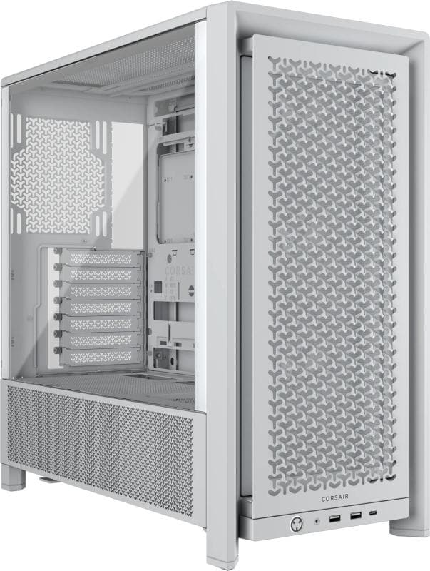 Carcasa CORSAIR FRAME 4000D RS Mid Tower ALB, Tempered Glass, Sloturi Expansiune 7 orizontale sau 3 verticale, Drive Bays: 2x3.5" 4x2.5", Ventilatoare Suportate: 11 (spate: 1x120mm sau 1x140mm, fata: 3x120mm sau 2x140mm sau 2x200mm, lateral: 3x120mm sau 2x140mm, jos: 2x120mm, sus: 3x120mm sau