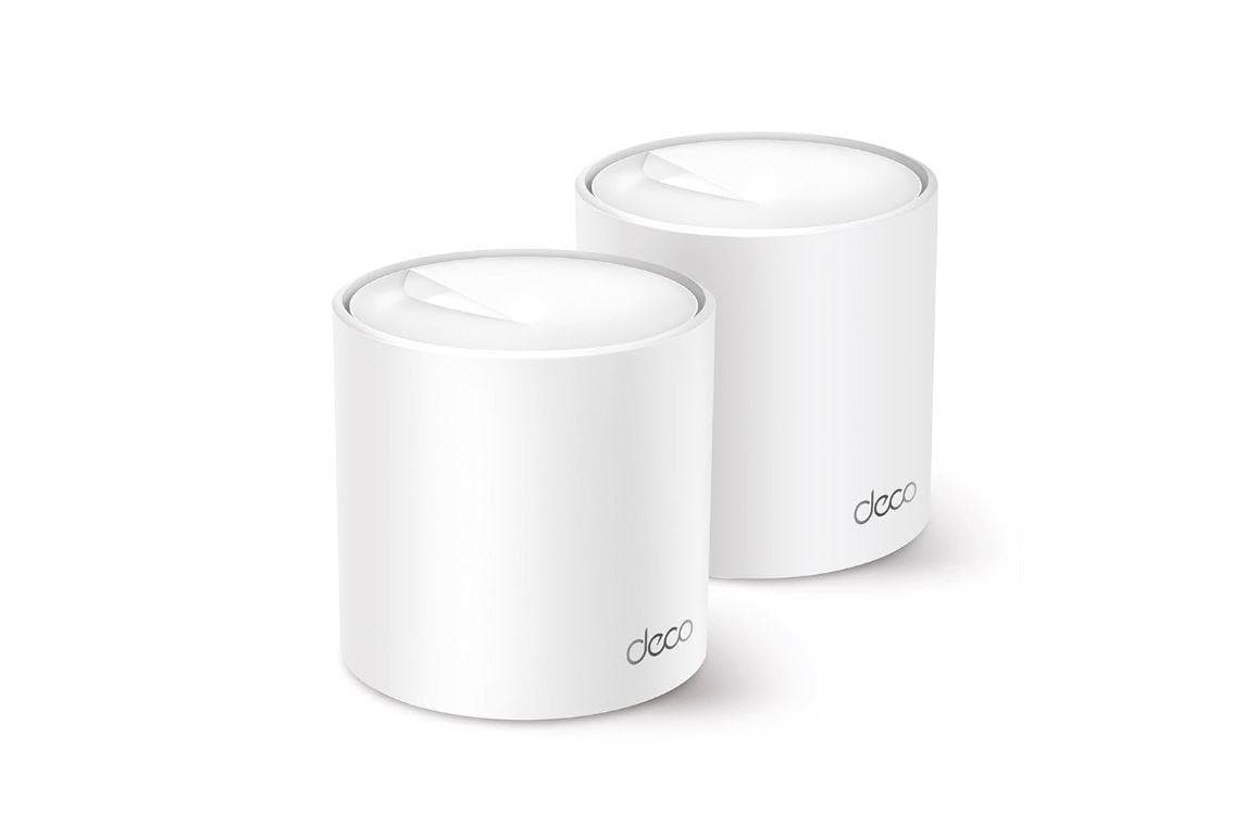 TP-Link AX3000 whole home mesh Wi-Fi 6 System, Deco X50(2-pack);  Standarde Wireless: IEEE 802.11ax/ac/n/a 5 GHz, IEEE 802.11ax/n/b/g 2.4 GHz, 3 LAN/WAN Gigabit Ethernet Ports, 1 GHz Dual-Core CPU, 2 x internal antennas per Deco unit, 2402 Mbps (5 GHz), 574 Mbps (2.4 GHz).