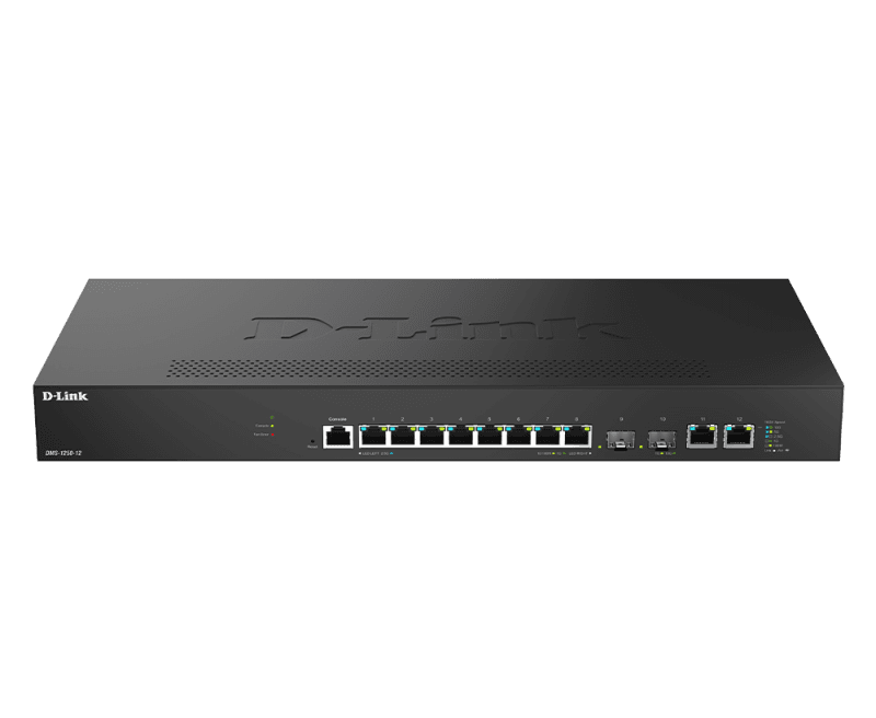 Switch D-Link 2.5Gigabit DMS-1250-10S, 8x RJ-45, 2x SFP+, 1x Console, 100/1000/2500 Mbps, compatibilitate 802.3u, 802.3ab, 802.3bz, 802.3ae, 802.3z, 802.3az, 802.3x, 802.1Q, 802.1