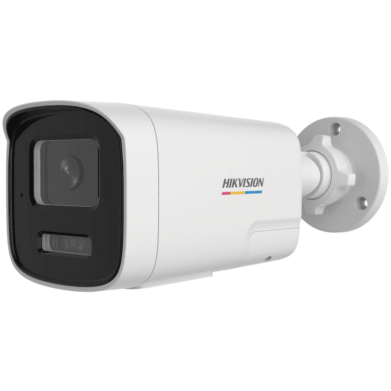 Camera de supraveghere IP Bullet 2MP ColorVu Hikvision DS-2CD1T27G2H- LIUF/SL(2.8MM), lentila fixa 2.8mm, iluminare: Color: 0.001 Lux @ (F1.0, AGC ON),B/W: 0 Lux with IR: 50m, microfon incorporat, difuzor incorporat, alarma la evenimente: Motion detection (support alarm triggering by specified