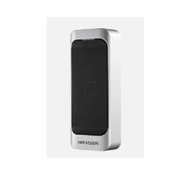 Cititor de card Hikvision DS-K1107AE, citeste carduri cu frecventa de 125 KHz, distanta citire: <= 50 mm, RS-485, Wiegand (W26/W34) protocol si protocol OSDP, , indicator de stare si alimentare, buzzer incorporat, tamper, alimentare 12VDC, IP65, dimensiuni 115 mm x 44 mm x 22 mm, montaj pe perete.