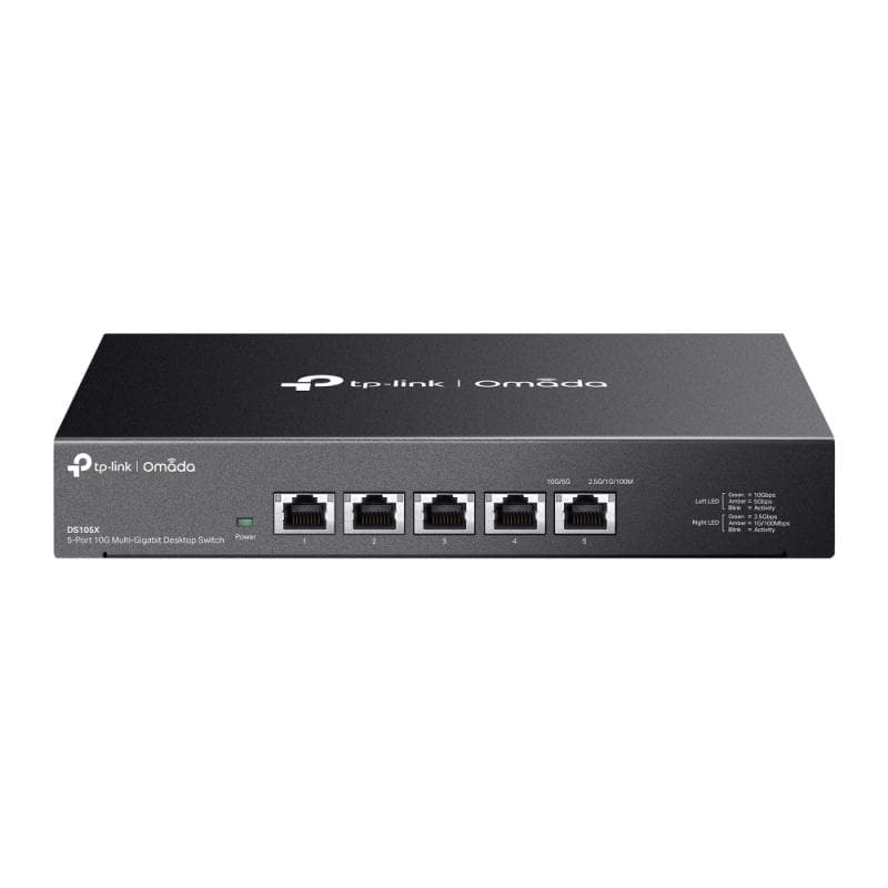 Omada 5-Port 10G Multi-Gigabit Desktop Switch PORT: 5× 10G RJ45 Ports SPEC: Desktop Steel Case FEATURE: Plug and Play