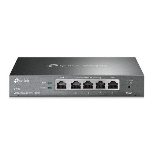 "Omada Gigabit VPN Router PORT: 1× Gigabit RJ45 WAN Port, 2× Gigabit RJ45 WAN/LAN Ports, 2× Gigabit RJ45 LAN Ports, 1× USB 2.0 Port; FEATURE: Integration with Omada SDN Controller, Support 20 IPsec VPN Tunnels, 16 PPTP/L2TP VPN Tunnels, 16 OpenVPN Tunnels, 150000 Concurrent Sessions, Load Balance