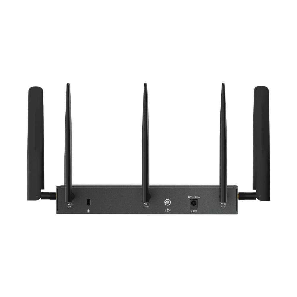 "Omada 4G+ Cat6 AX3000 Gigabit VPN Router PORT: 1× Gigabit SFP WAN/LAN Port, 1× Gigabit RJ45 WAN Port, 4× Gigabit WAN/LAN RJ45 Ports, 1 Nano SIM slot (4G+ Cat6) SPEED: 574Mbps at 2.4 GHz + 2402 Mbps at 5 GHz (HE160) Wi-Fi Speed, 300 Mbps Download LTE Speed FEATURE: Integration with Omada SDN