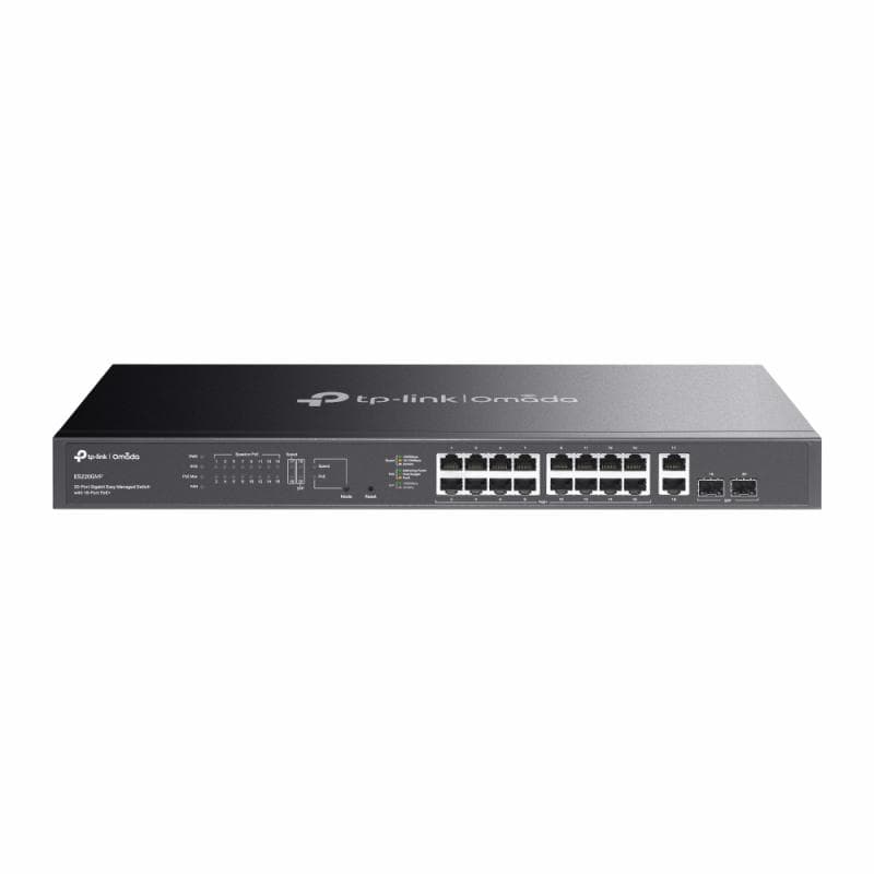 Omada 20-Port Gigabit Easy Managed Switch with 16-Port PoE+ PORT: 16× Gigabit PoE+ Ports, 2x Gigabit Non-PoE Ports, 2× Gigabit SFP Ports SPEC: 802.3at/af, 250 W PoE Power, 1U 19-inch Rack-mountable Steel Case FEATURE: Integration with Omada SDN Controller and Omada Cloud Essentials, Fast PoE