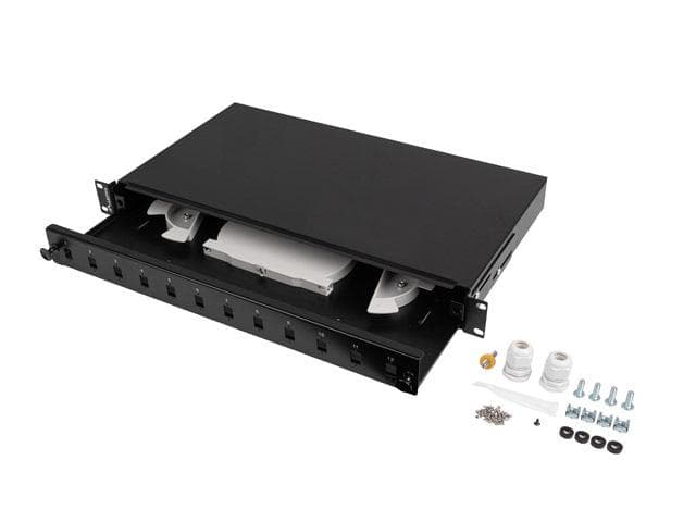 Patch panel fibră rack 19" 1U  12x SC simplex / 12x LC duplex, negru + accesorii