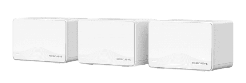 BE3600 Whole Home Mesh Wi-Fi 7 System SPEED: 688 Mbps at 2.4 GHz + 2880 Mbps at 5 GHz SPEC: Internal Antennas, 3× Gigabit Ports per Unit (WAN/LAN auto- sensing), MLO, 4096-QAM, OFDMA, EHT160 on 5GHz FEATURE: MERCUSYS APP, Router/AP Mode, One Unified Network, Seamless Roaming, Easy Expansion