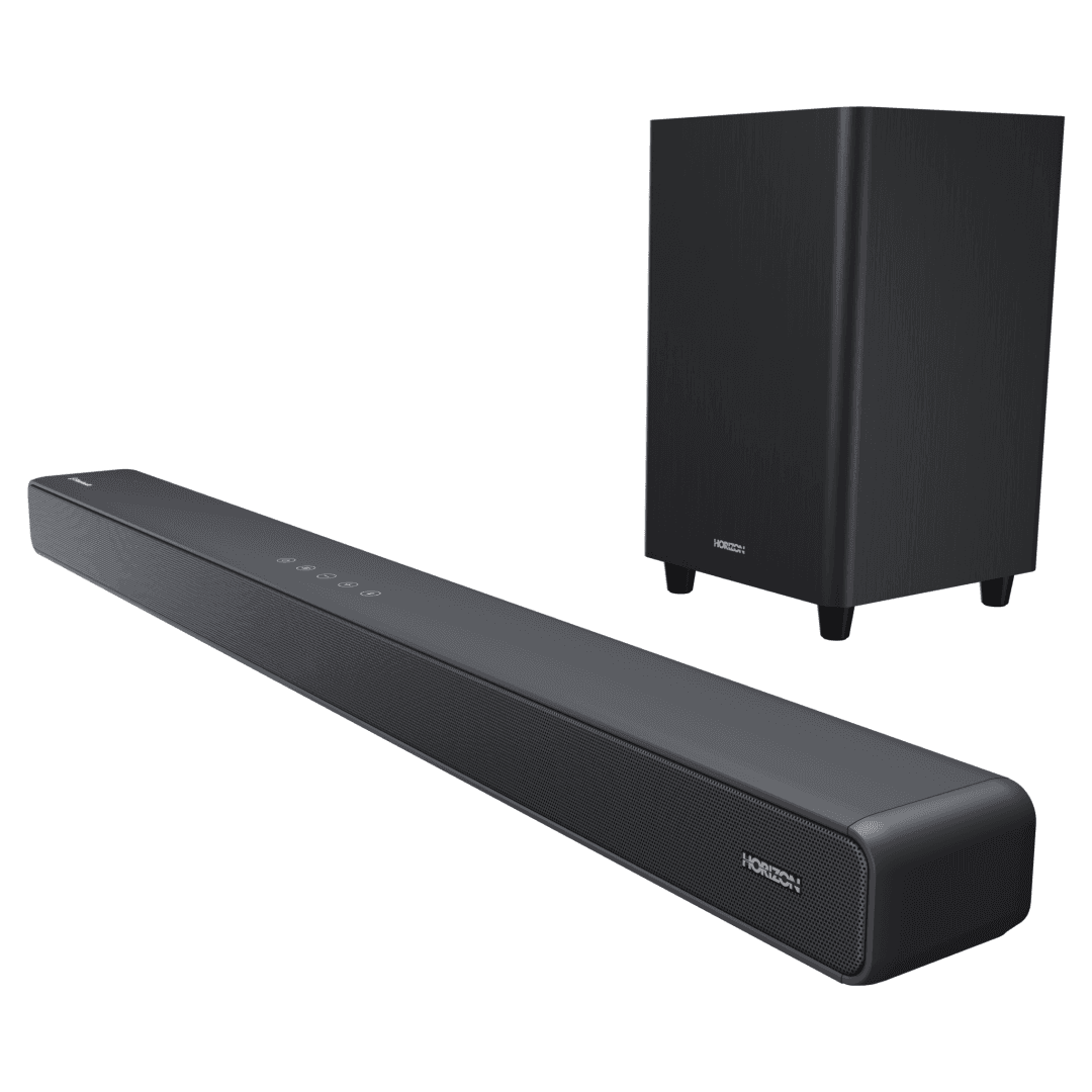 SOUNDBAR HORIZON HAV-S5950W / System 2.1 / Max Audio Power 160W (40W x2 + 80W) / Digital Optical / AUX (3.5mm) / HDMI-ARC (CEC) / BT 5.4 / USB Playback / DOT-Matrix Display / Remote + Button Keys / Impedance: 6Ω x2 + 4Ω / Signal to Noise Ratio (SNR): 73dB / Wall-Mount Ready / Full Size / Titanium
