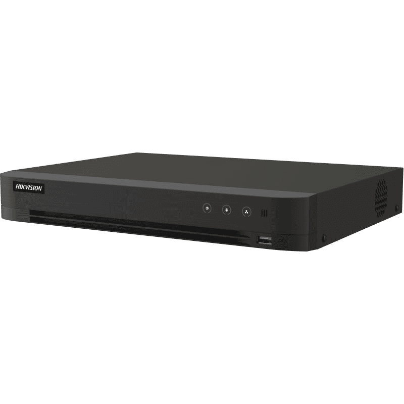 DVR Hikvision AcuSense 4 canale 5MP IDS-7204HUHI-M1/PXT/4A+4/1ALM, H.265 Pro+/H.265 Pro/H.265/H.264+/H.264 video compression, BNC interface (1.0 Vp-p, 75 Ω), supporting coaxitron connection, up  to 8-ch IP camera inputs(up to 8MP), pana la 4K/8MP @ 8fps(1-ch); 3K/5MP @12fps encoding capability