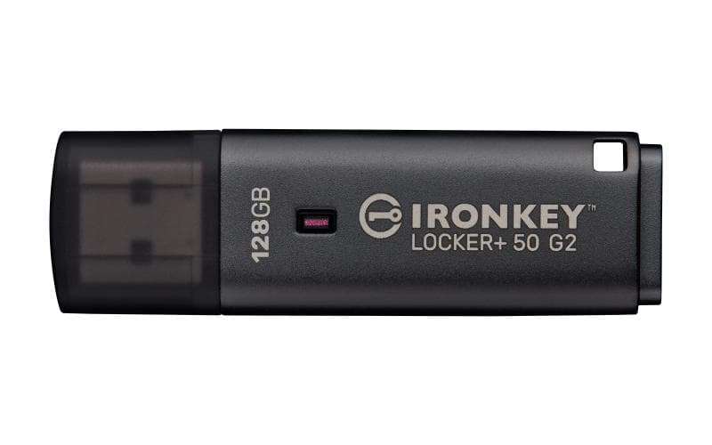 Kingston Technology IronKey Locker+ 50 G2. Capacity: 128 GB, Device interface: USB Type-A, USB version: 3.2 Gen 1 (3.1 Gen 1), Read speed: 145 MB/s, Write speed: 115 MB/s. Form factor: Cap. Weight: 22.94 g. Product colour: Black