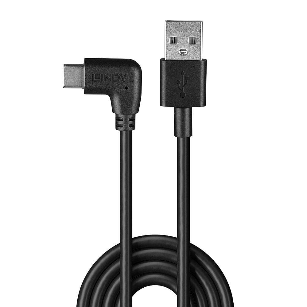 Cablu Lindy USB C 2 90°, lungime 1m, putere maxima 15W, latime de banda suportata 480Mbps, negru