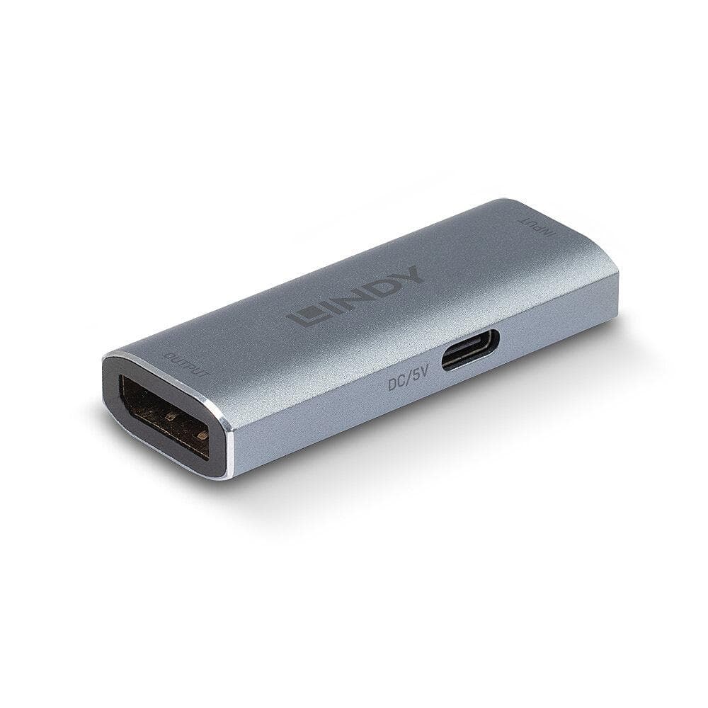 Adaptor Lindy DisplayPort 1.4 Repeater, latime de banda suportata 32.4 Gbps, rezolutie maxima 7680x4320@60Hz 4:4:4 8bit, material aluminiu, gri