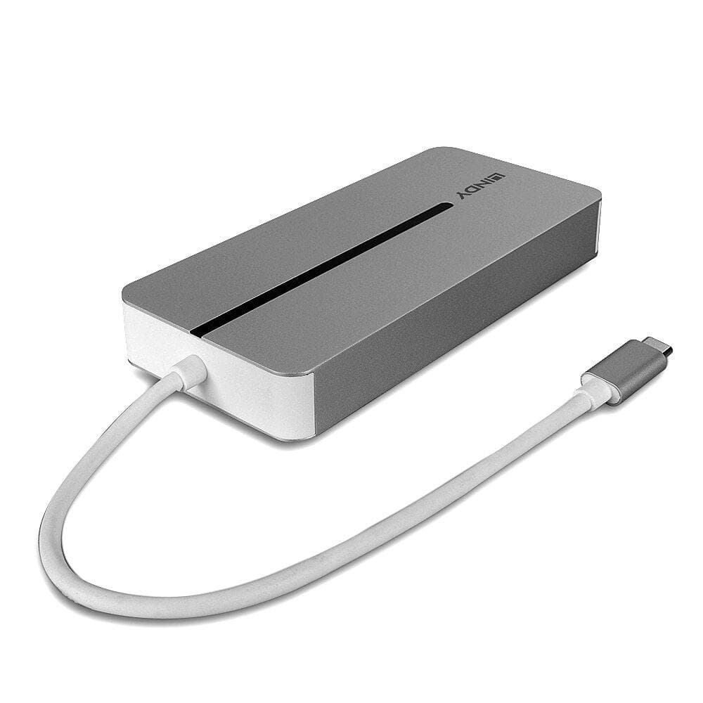 Lindy DST-Mx Duo Mini Docking Station USB Type-C, Dual display (4k), 100W Pass-through charging, rezolutie single display 4k@60, rezolutie dual display 4k@60 + 4k@30, 2x USB Type A, 1x USB-C (PD & Data), 2x HDMI, 1x RJ45, 2x Card reader (microSD & SD), 1x 3.5mm audio jack