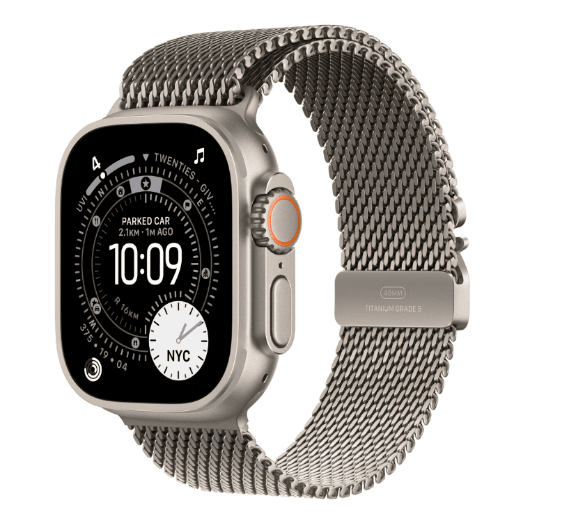 Apple Watch Ultra 3 GPS + Cellular 49mm Natural Titanium Case with Natural Titanium Milanese Loop - Large