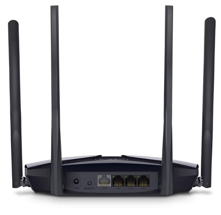 Mercusys MR60X Dual-Band WiFi 6 Router (AX15000), Standarde wireless: Wi-Fi 802.11ax / ac / a / b / g / n, Viteza wireless:   1201 Mbps (5 GHz) + 300 Mbps (2.4 GHz), Interfata:   1 × Port WAN Gigabit + 3 porturi Gigabit LAN, 4 x Antene externe de 5dBi.