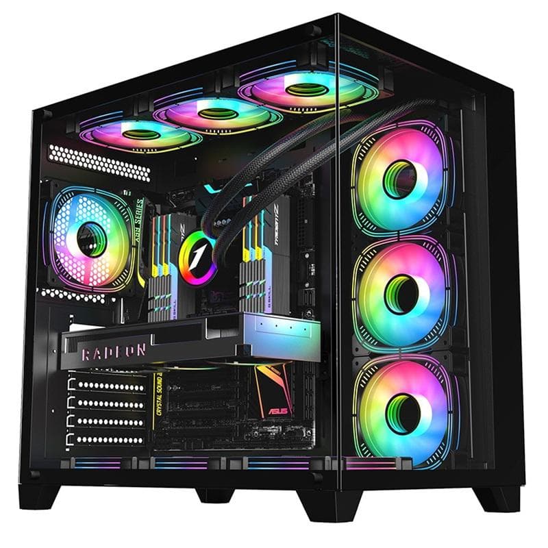 Carcasa 1stPLAYER Gaming MV8-TP-bk, 7 ventilatoare aRGB, telecomanda, ATX, negru
