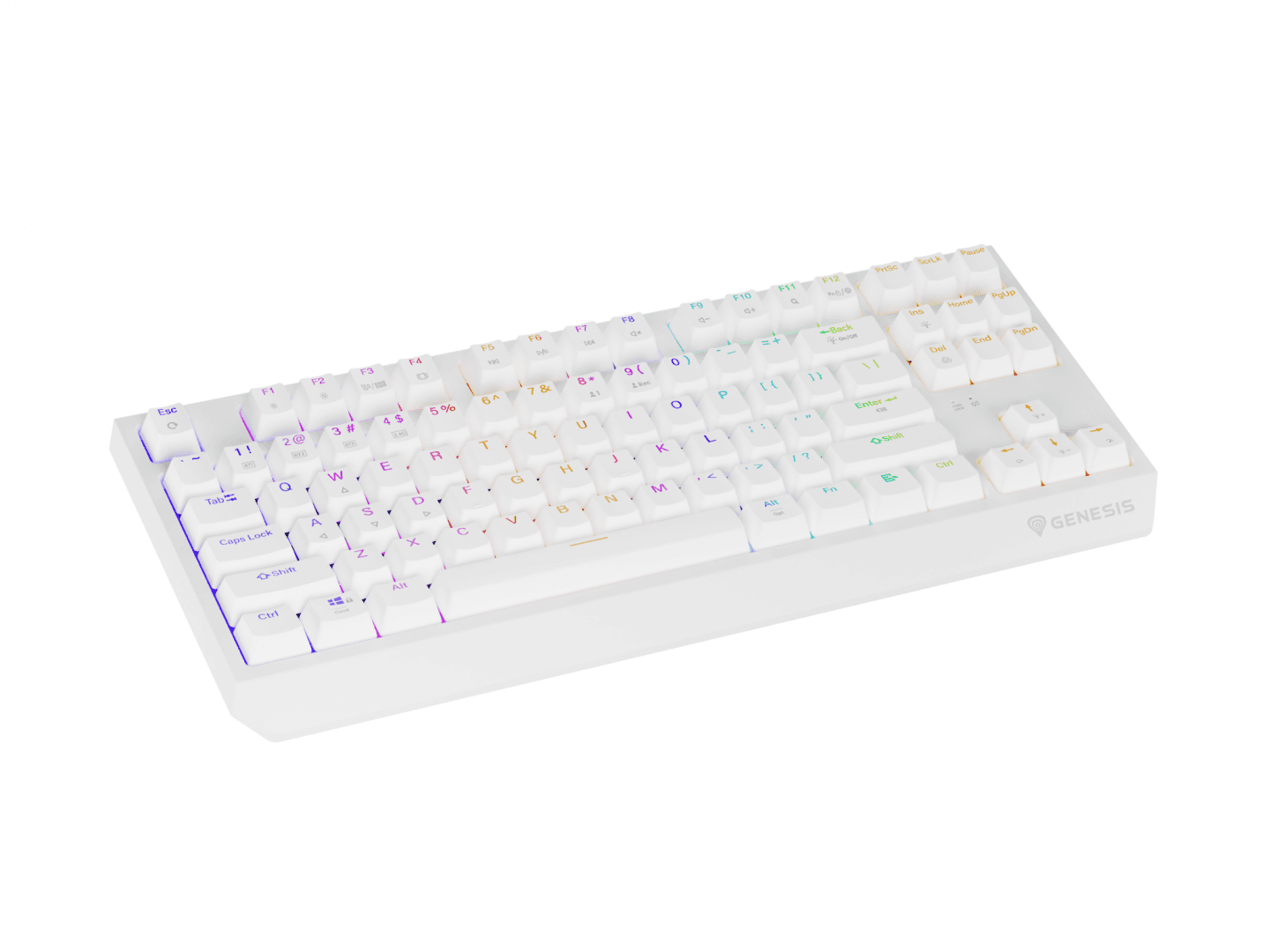 Tastatura gaming mecanica wireless Genesis Thor 230 TKL, iluminare RGB, 87 taste, 11 butoane multimedia, alb