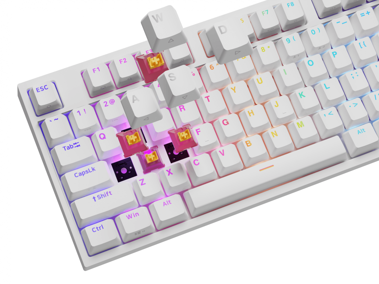 Tastatura gaming mecanica cu fir Genesis Thor 404, iluminare RGB, 107 taste, 11 butoane multimedia, alb
