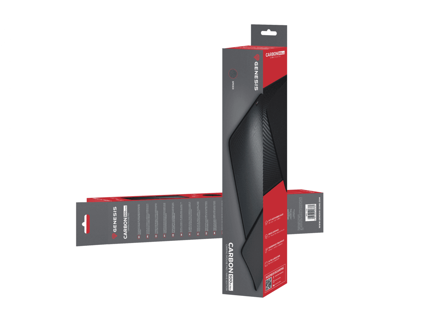 Mousepad Genesis Carbon 500 Maxi Ultra Wave, impermeabil, material cauciuc si textil, dimensiuni 1100x450x2.5 mm, negru/gri