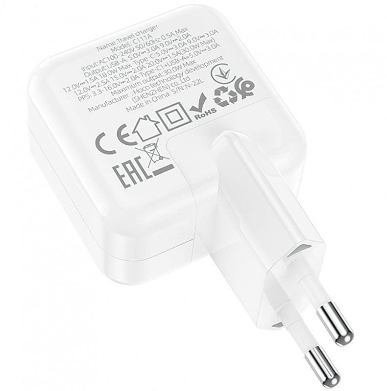 Incarcator retea BLUE Power BC111A 30W/3A  1xUSB-A & 1xUSB-C White