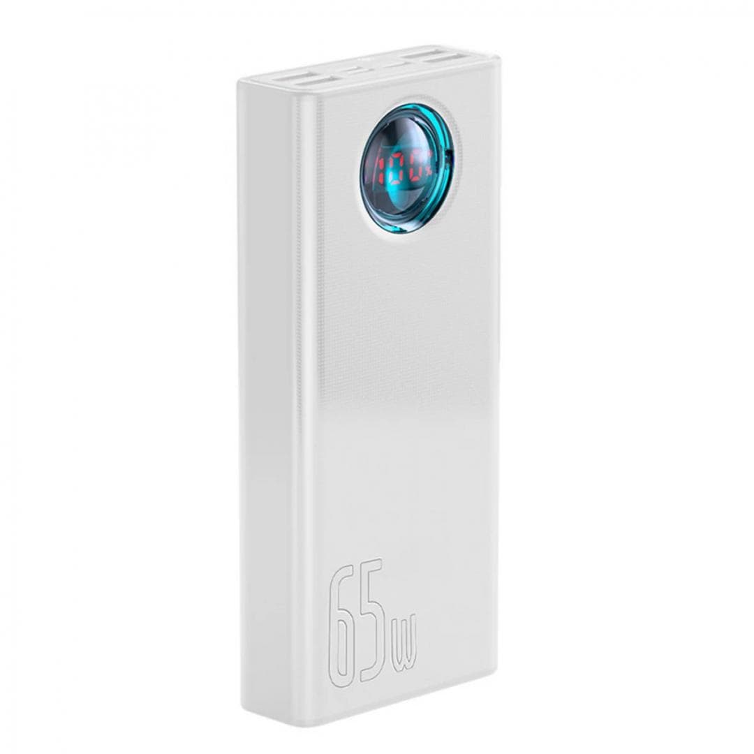 Baterie externa Baseus Ambilight, 30000mAh, PD 3.0 65W, 4 x USB; 1 x USB Type-C, digital display pt. status baterie, total 3A, alb