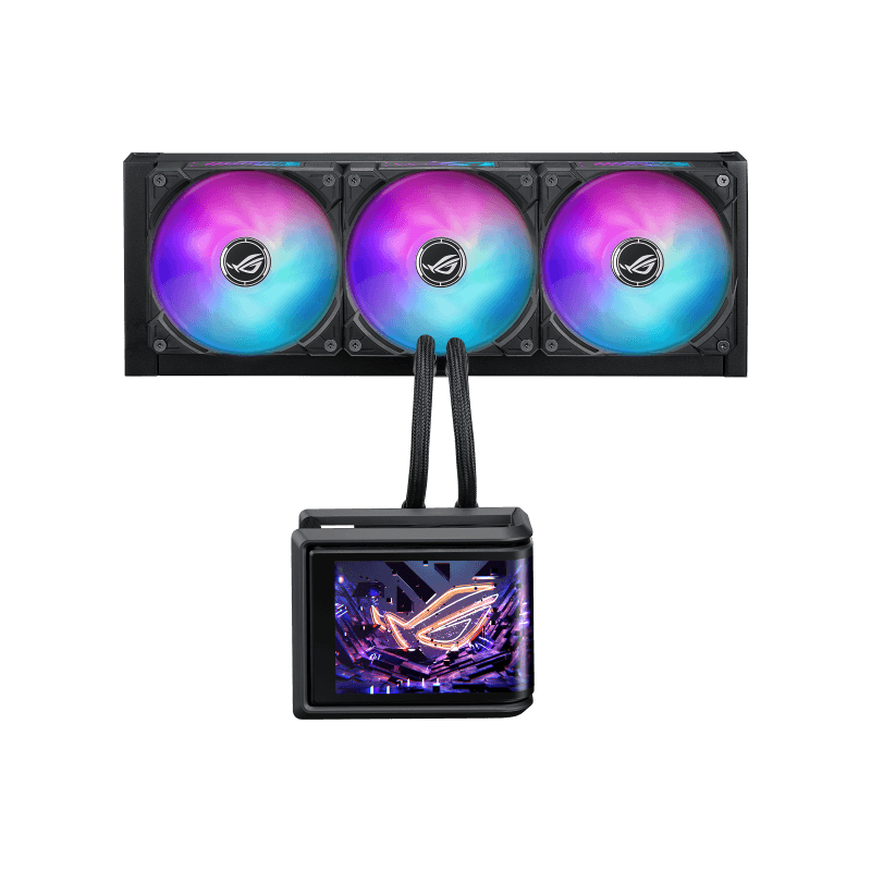 Cooler Procesor ASUSD ROG RYUO IV SLC 360 ARGB, dimensiune waterblock 133x105x123 mm, dimensiune radiator 394x140x32 mm, lungime tub 200 mm, 3x 120mm, viteza: 800-2650 +/- 10% RPM, presiune statica 5.45 mmH2O, airflow: 71.44 CFM, nivel zgomot 39.6 dBA, compatibiliate AMD AM4/AM5, Intel LGA 1700/1851