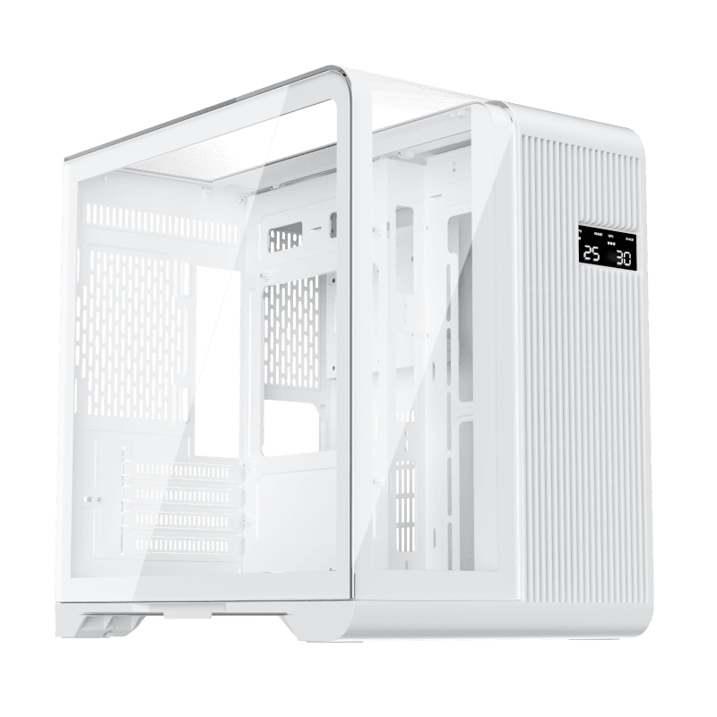 Carcasa 1stPLAYER Gaming RT5-wh, afisaj digital, 3 ventilatoare aRGB infinity efect, telecomanda, Micro-ATX, alb