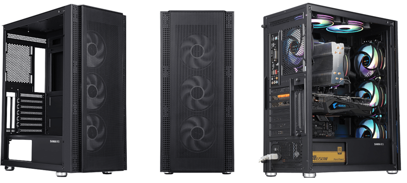 Carcasa gaming Serioux Quantum, fara sursa, tip middle tower, capac superior cu filtru magnetic de praf, panoul lateral: sticla securizata, sasiu: SPCC 0.6T, USB2.0x2+HD Audio, USB 3.0 x1, porturi rezervate pentru ventilator:, față: 3 x ventilatoare fixe de 120mm(incluse)ARGB, suportă cooler pe