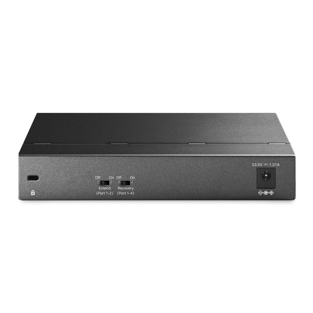 "6-Port Gigabit Desktop Switch with 3-Port PoE+ and 1-Port PoE++ PORT: 1× Gigabit PoE++ Port, 3× Gigabit PoE+ Ports, 2x Gigabit Non-PoE Ports SPEC: 802.3af/at/bt type3, 64 W PoE Power,  Desktop Steel Case FEATURE: Extend Mode for 250m PoE Transmitting for Port1-2, PoE Auto Recovery for Port1-4, Plug