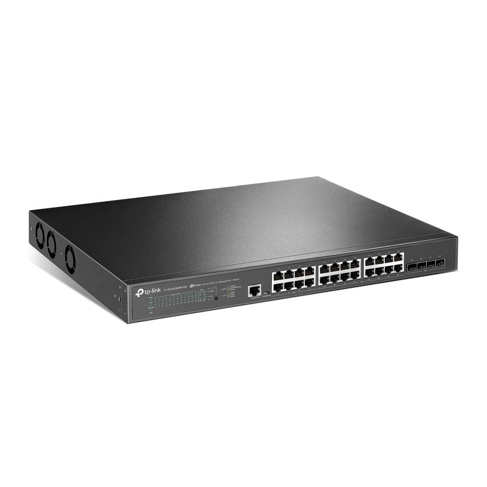 "JetStream™ 24-Port 2.5GBASE-T and 4-Port 10GE SFP+ L2+ Managed Switch with 16-Port PoE+ & 8-Port PoE++ PORT: 24× 2.5G RJ45 Ports (8× 2.5G PoE++ Ports & 16× 2.5G PoE+ Ports), 4× 10G SFP+ Slots, RJ45/Micro-USB Console Port SPEC: 802.3bt/at/af, 500 W PoE Power, 1U 19-inch Rack-mountable Steel Case