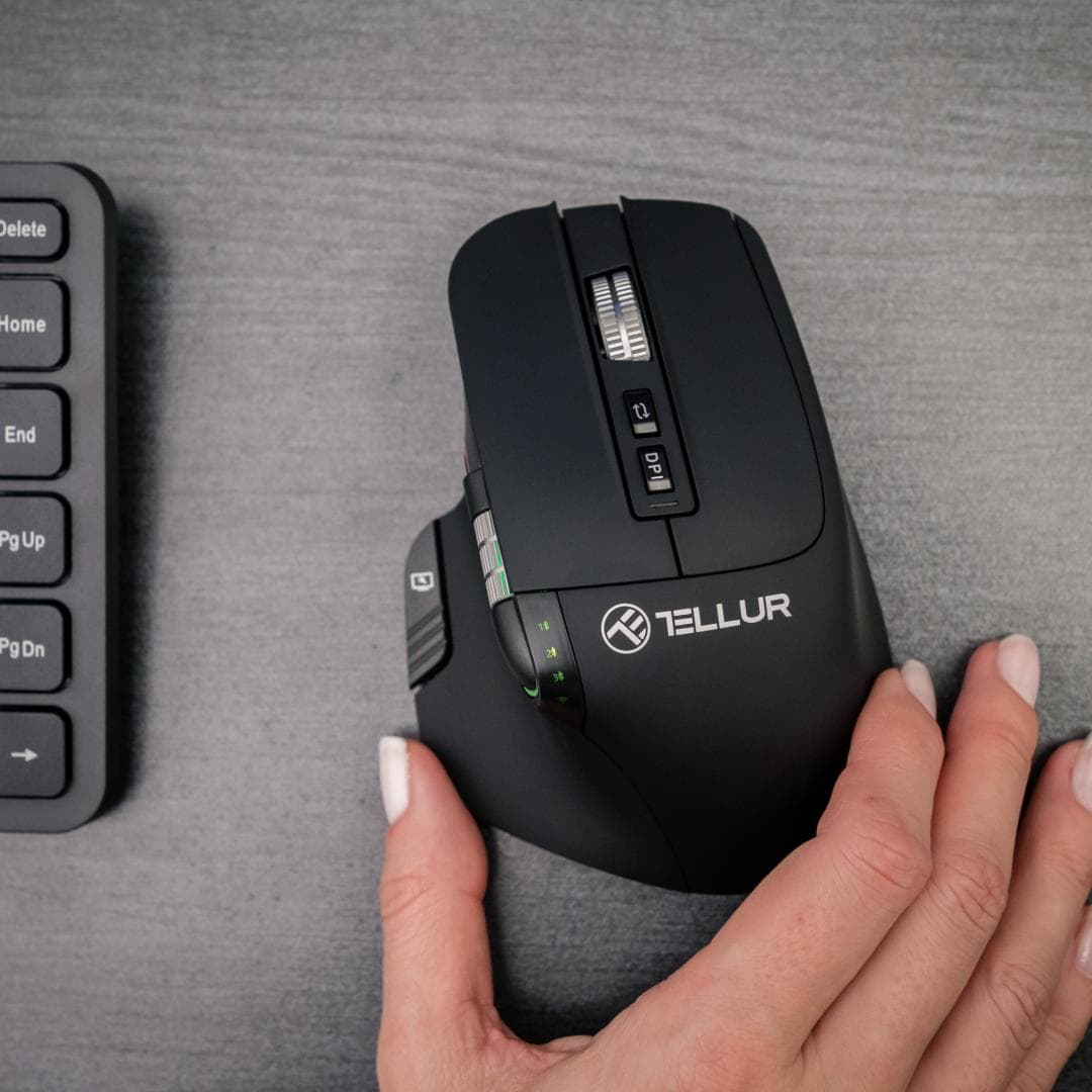 Mouse wireless Tellur Shade, silent click, rezolutie maxima 3200 DPI, iluminare RGB, negru