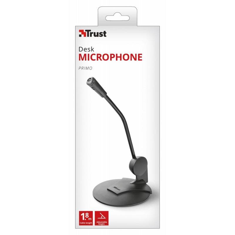 Microfon de birou Trust Primo Slim, omnidirectional, lungime cablu 180 cm, frecventa raspuns 100 Hz, 12.000 Hz, negru