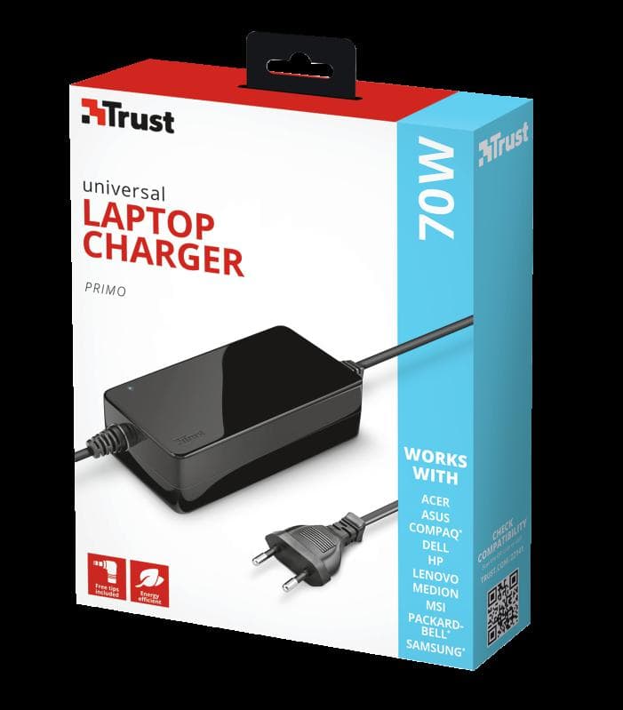 Incarcator laptop Trust Primo, universal, 70W-19V, negru
