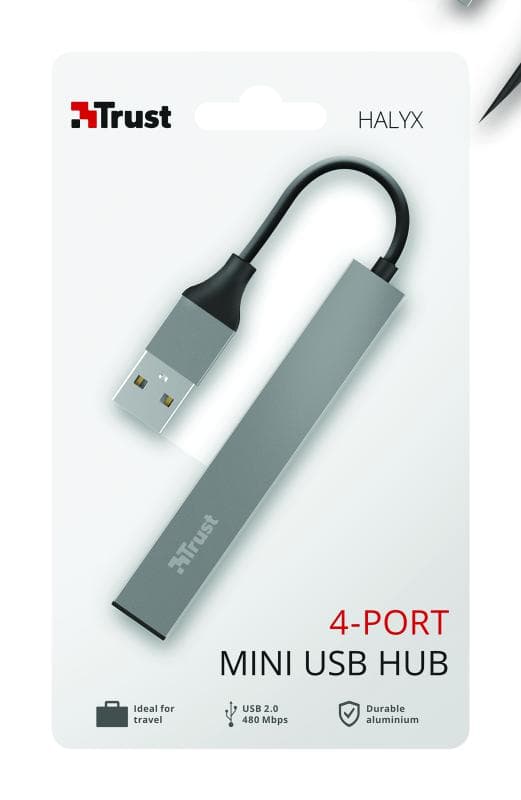 Hub USB Trust Halyx Aluminium, 4 porturi, aluminiu