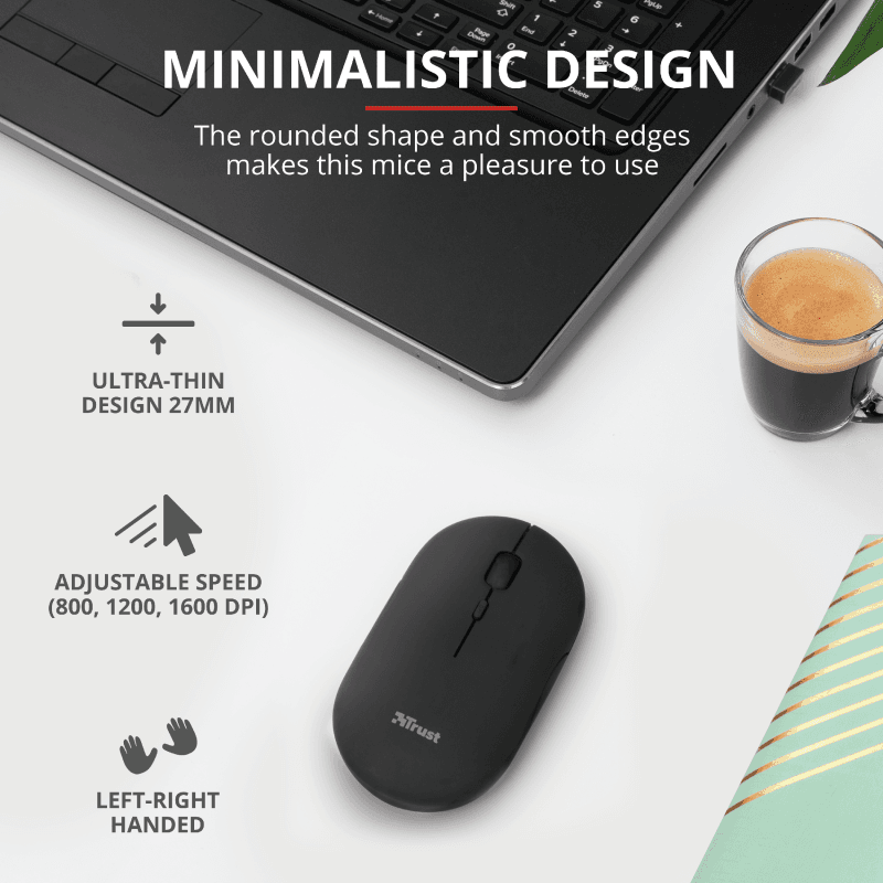 Mouse Trust Puck, Rechargeable Bluetooth, negru