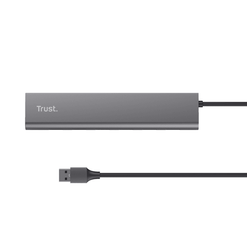 Hub Trust Halyx , 7 porturi USB 3.2 Gen 1, material aluminiu, input USB- C, output USB-A 7, gri