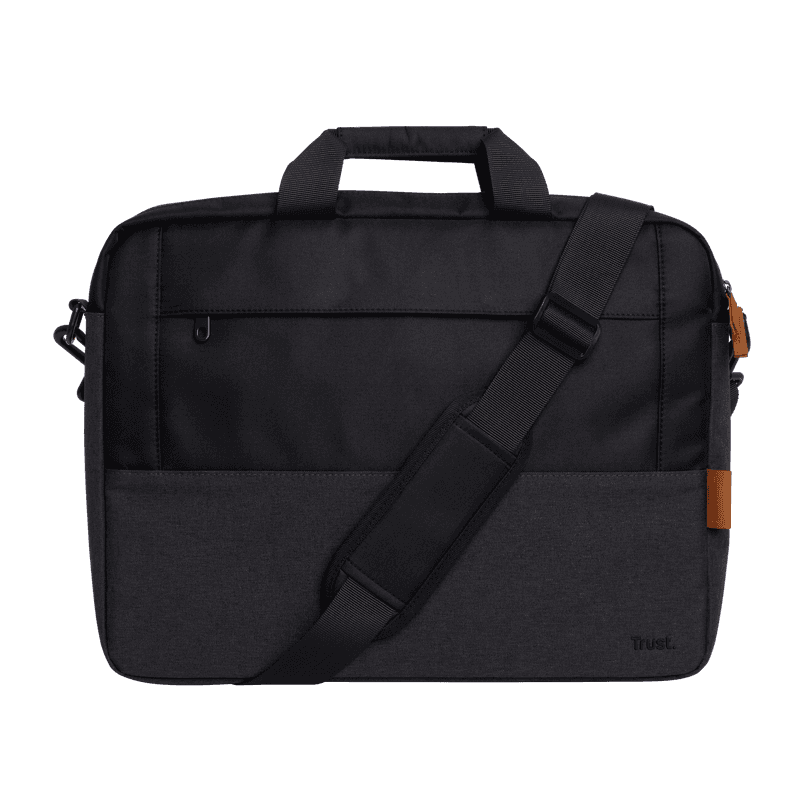 Geanta laptop Trust Lisboa, pentru laptopuri cu diagonala pana in 16",2 compartimente, material POM, RPET Polyester, RPET, volum 2.1 L, negru