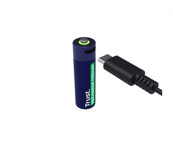 Baterii reincarcabile AA Trust, incarcate prin USB-C, putere intrare 1.2W, pachet de 4 bucati.