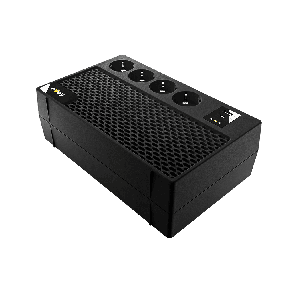 UPS nJoy Renton 650 Plus, 650VA / 360W, 4x prize Schuko conectate la baterie, 1x port incarcare USB Tip C 33W, 1x port de incarcare USB Tip A 18W, fara display LCD, tensiune nominala de intrare 230V  Caracteristici Stabilizator (AVR) de tip Boost and Buck Functie auto-restart la revenirea tensiunii
