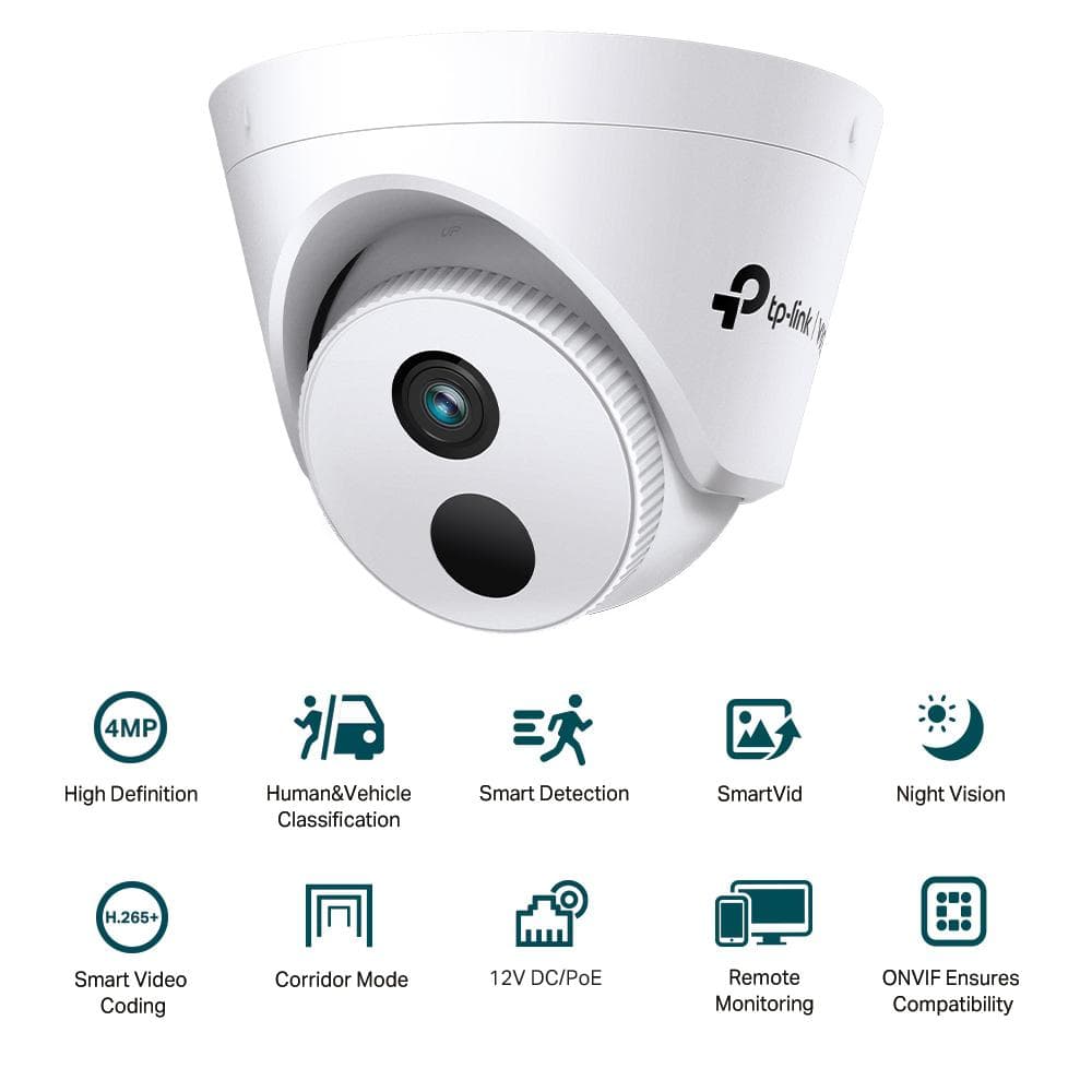 "TP-Link Camera IR de supraveghere Turret pentru interior VIGIVIGI C440I(2.8mm), Senzor imagine: CMOS 1/3"", Lentila 2.8mm, F.2.2,Weatherproof: N/A, Infrarosu: 30m, Detectare: 60m, Observare: 25m, Recunoastere: 12m, Identificare: 6m, Unghi vizualizare:Horizontal FOV: 88.8°, Vertical FOV: 48.9°