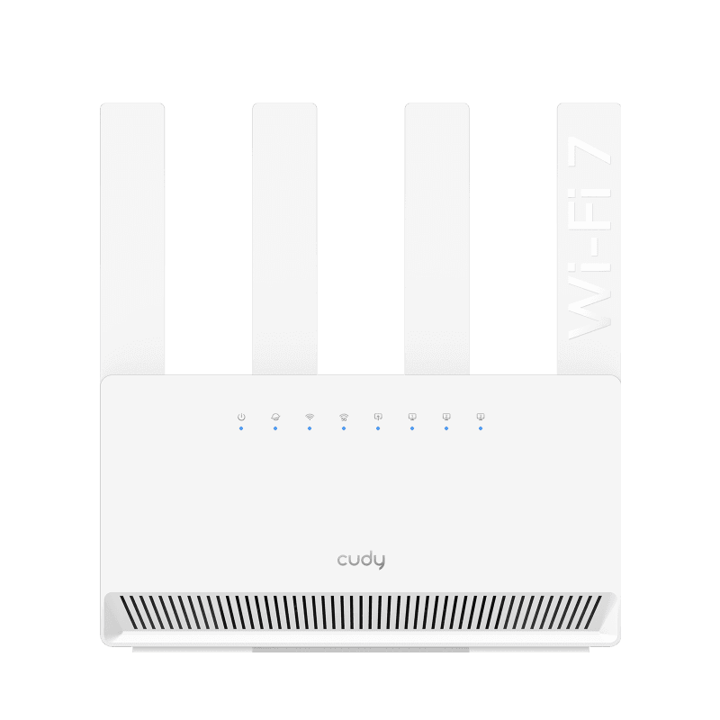 CUDY Router BE3600 Gigabit Dual Band Wi-Fi 7, Chipset Broadcom, standard 802.11be/ax/ac/a/b/g/n, 2882Mbps la 5GHz + 688Mbps la 2.4GHz, 4 x porturi 10/100/1000Mbps, 4 x 5dBi antene fixe, WiFi router/AP/ Repeater/WISP Mode, PPTP/L2TP/OpenVPN/WireGuard, MLO, MU-MIMO, Guest network, WPS, DDNS, IPv6