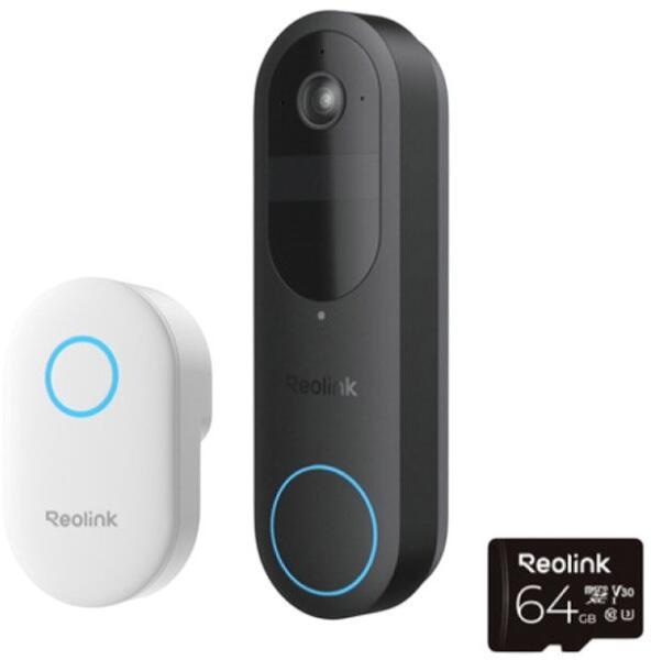 SONERIE VIDEO REOLINK D340B "Resolution:2048*2048 (4MP) @15FPS Field of View：150°（H）x150°（V）x 180°（D） Audio:Two way Talk    PIR Detection 7000mAh WiFi:2.4GHz/5GHz  Auto reply Storage:Micro SD Card Slot (up to 256GB) Waterproof:IP65" "Smart 2K Dual-Band Wi-Fi Battery Doorbell with 1：1 Head-to-Toe